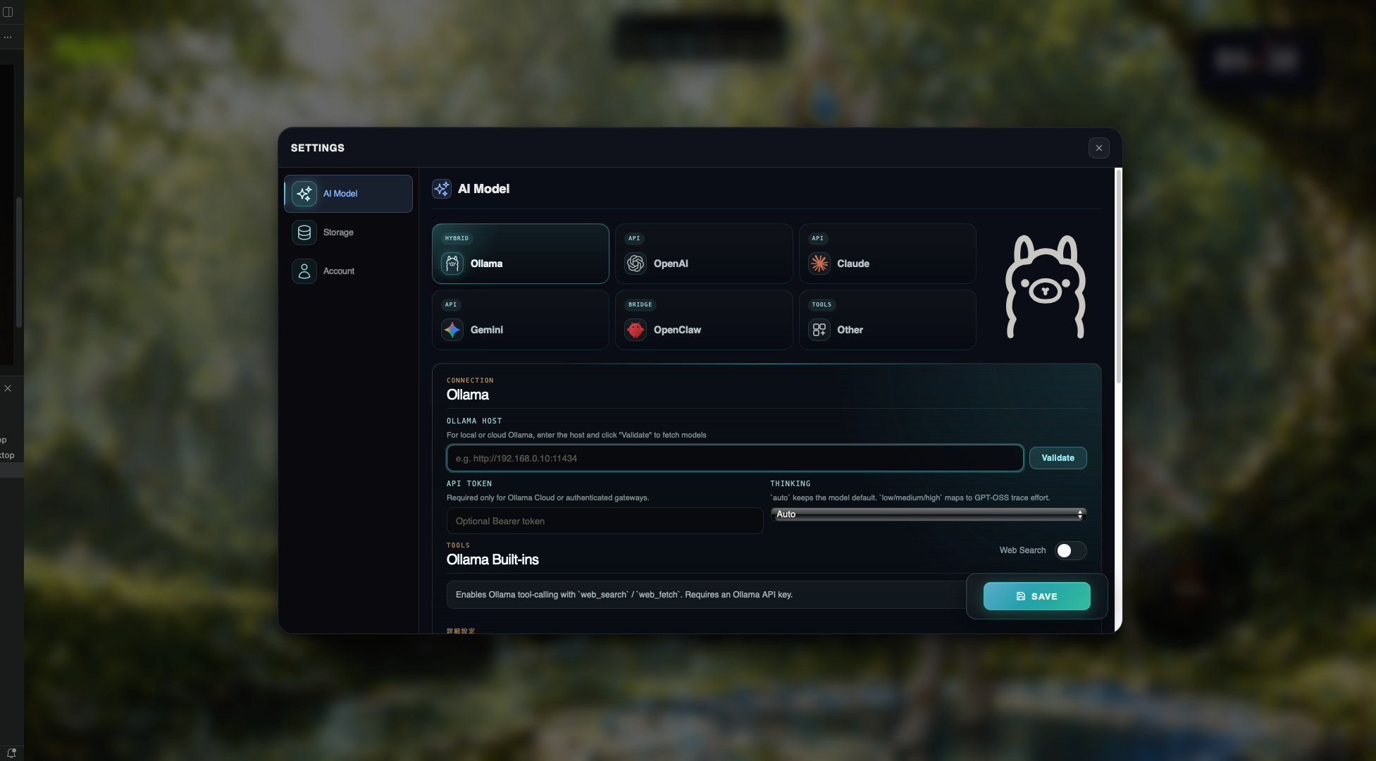Navitopia AI model settings